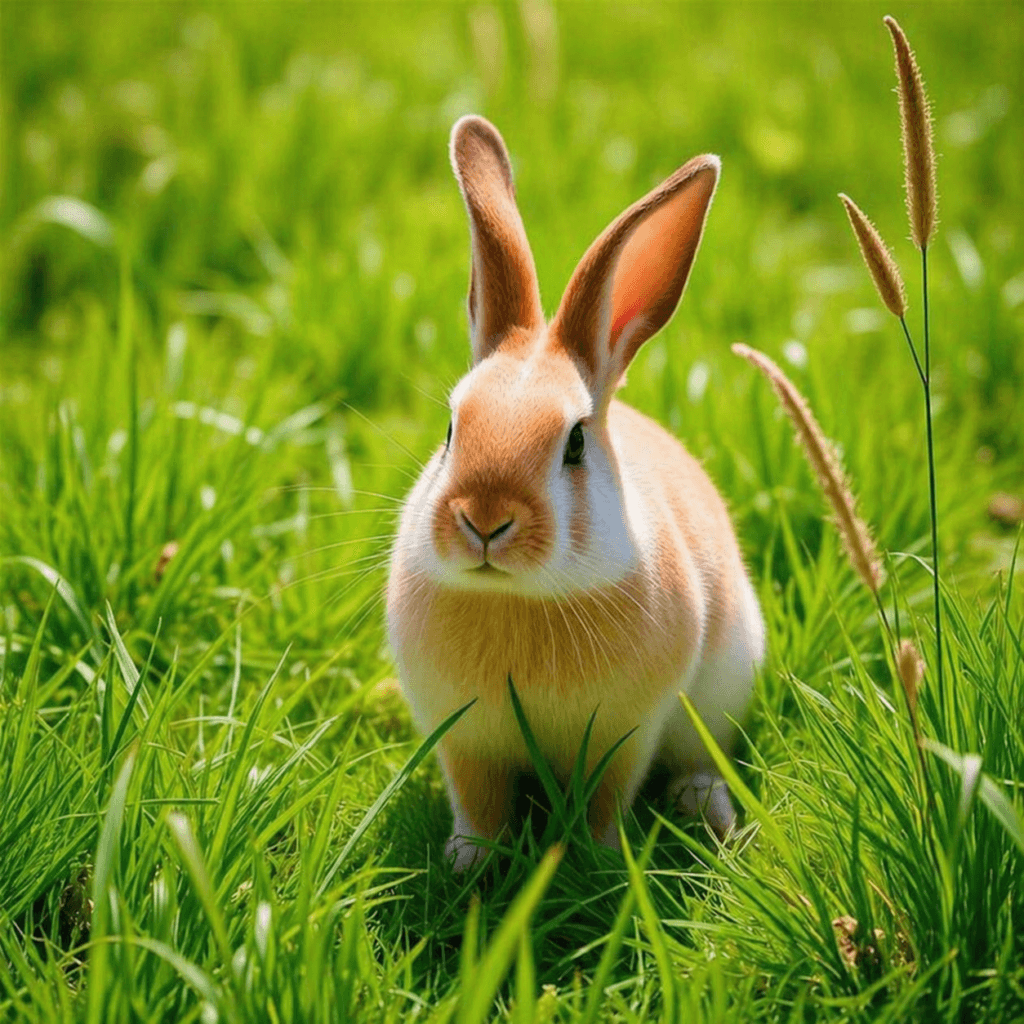 Cute rabbit in lush meadow