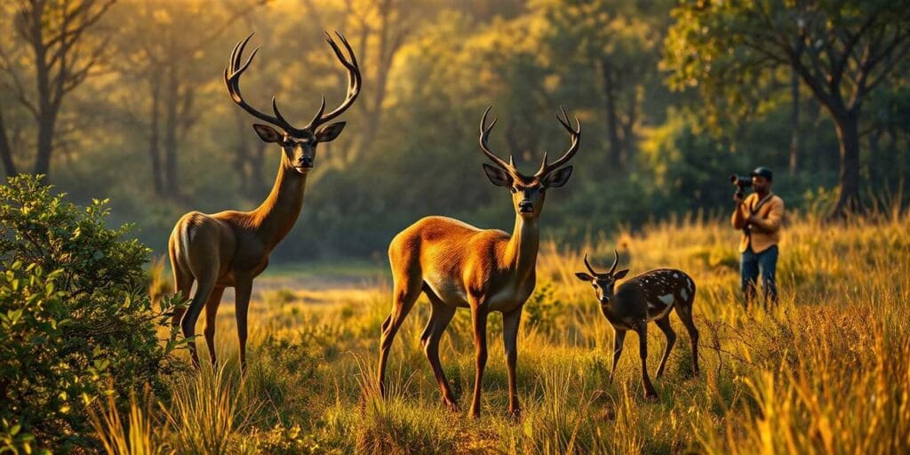 Golden hour wildlife encounter in the meadow