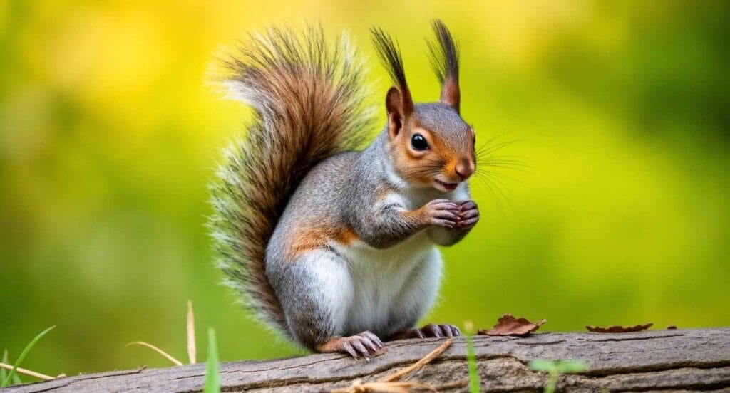 Squirrel nibbling on a log
