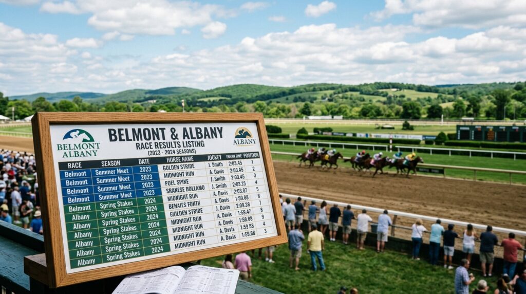 Race results listing Belmont and Albany finishes across two seasons